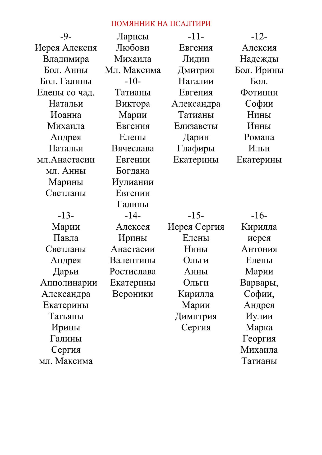 Новый помянник на Псалтирь